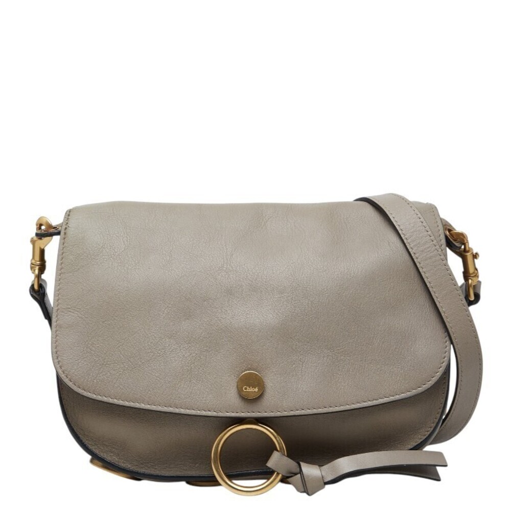 Chloe Crossbody Shoulder Bag Greige Leather Gray Gold